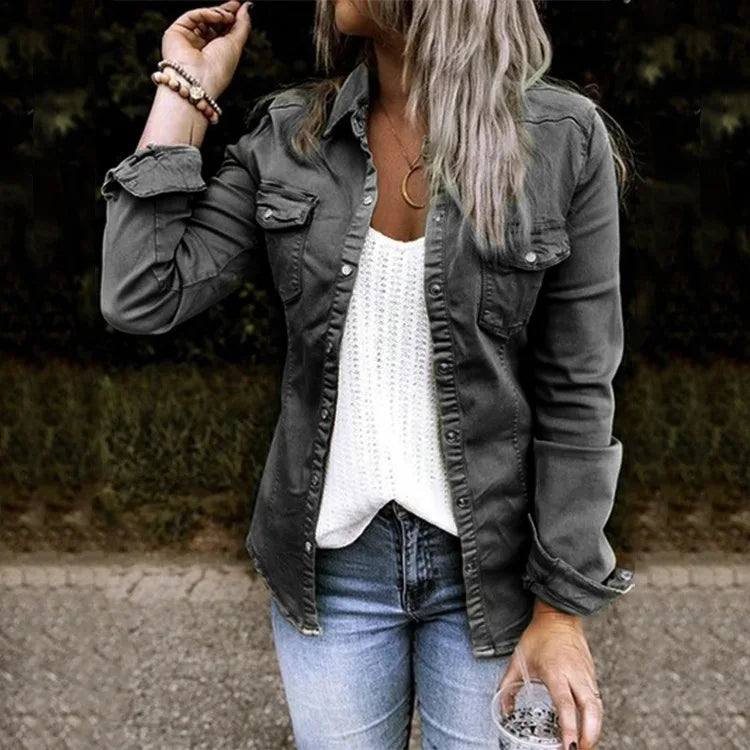 Social Fashion Medium Length Button Long Sleeve Women's Coat Jacket
