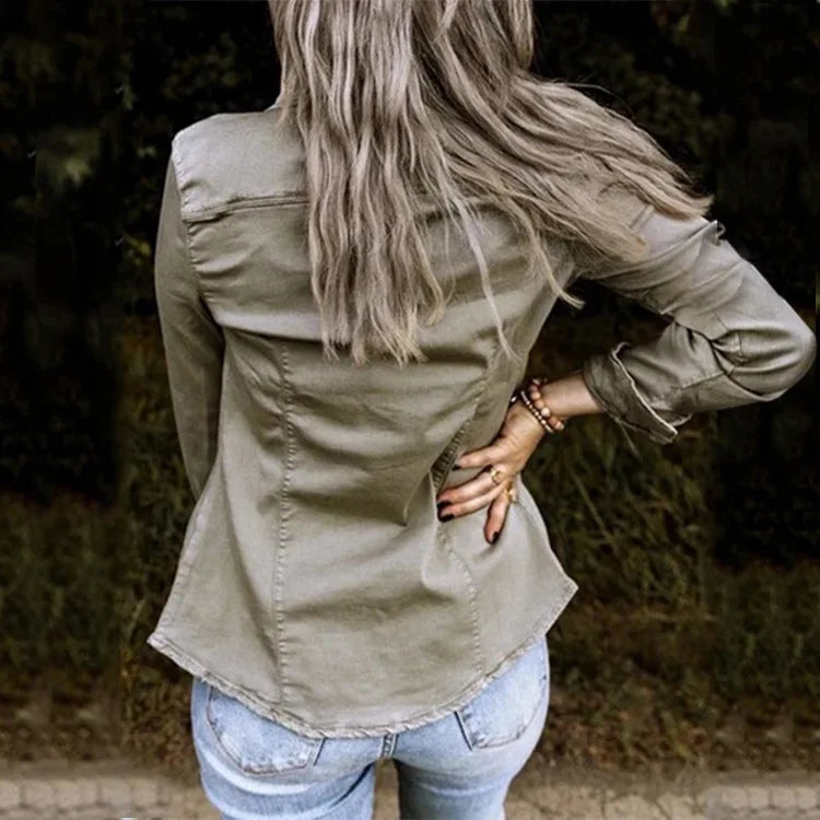 Social Fashion Medium Length Button Long Sleeve Women's Coat Jacket