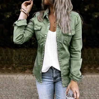 Social Fashion Medium Length Button Long Sleeve Women's Coat Jacket