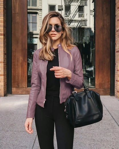 PU Solid Single Breasted Women's Overwear Leather Autumn Winter Jacket