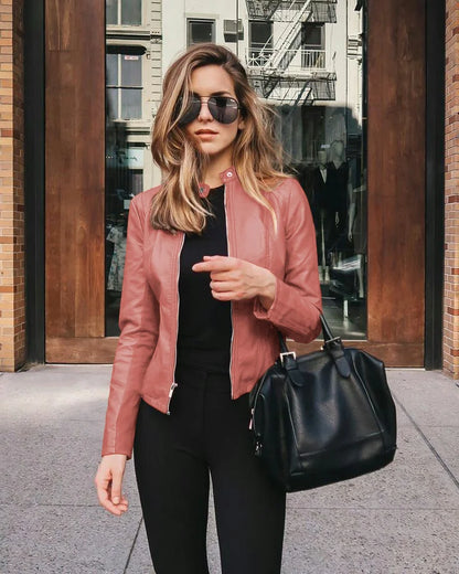 PU Solid Single Breasted Women's Overwear Leather Autumn Winter Jacket