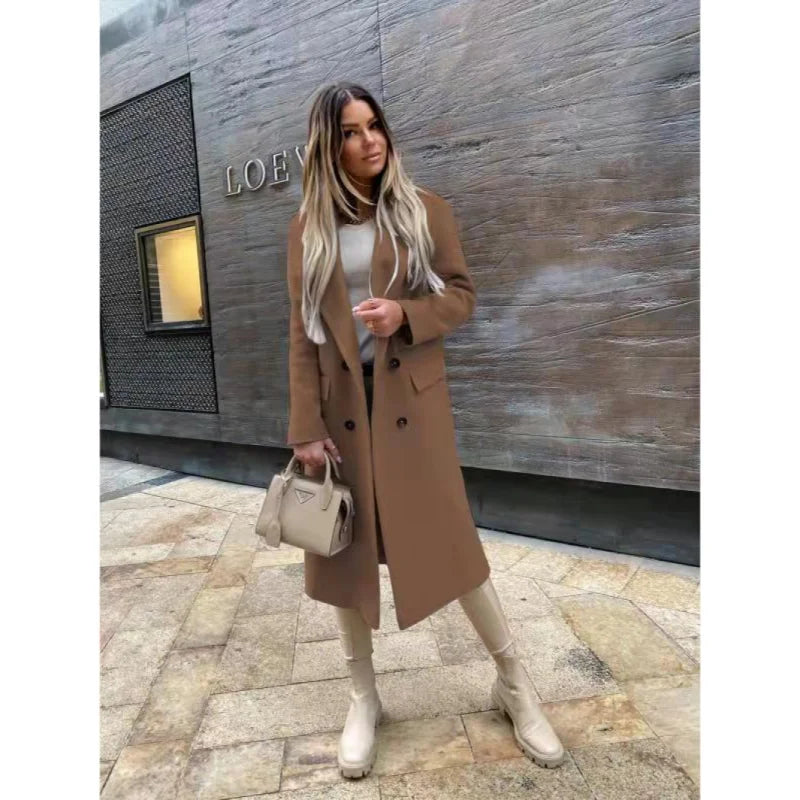 Autumn Women Woolen Retro Fashion Black Long Sleeve Blue Casual Winter Street Wear Loose Coat