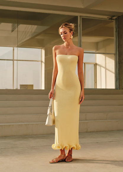 Maribel - Strapless Knit Midi Dress with Sculpted Hem