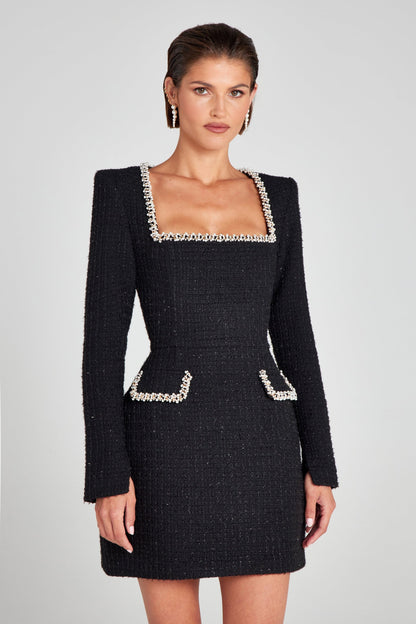 Camilla Square Neck Tweed Mini Dress