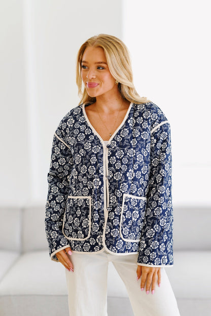 Chaqueta acolchada estampada Jayla - Azul marino/crema