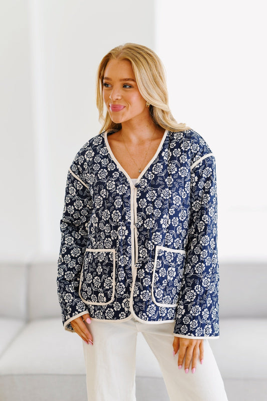 Chaqueta acolchada estampada Jayla - Azul marino/crema