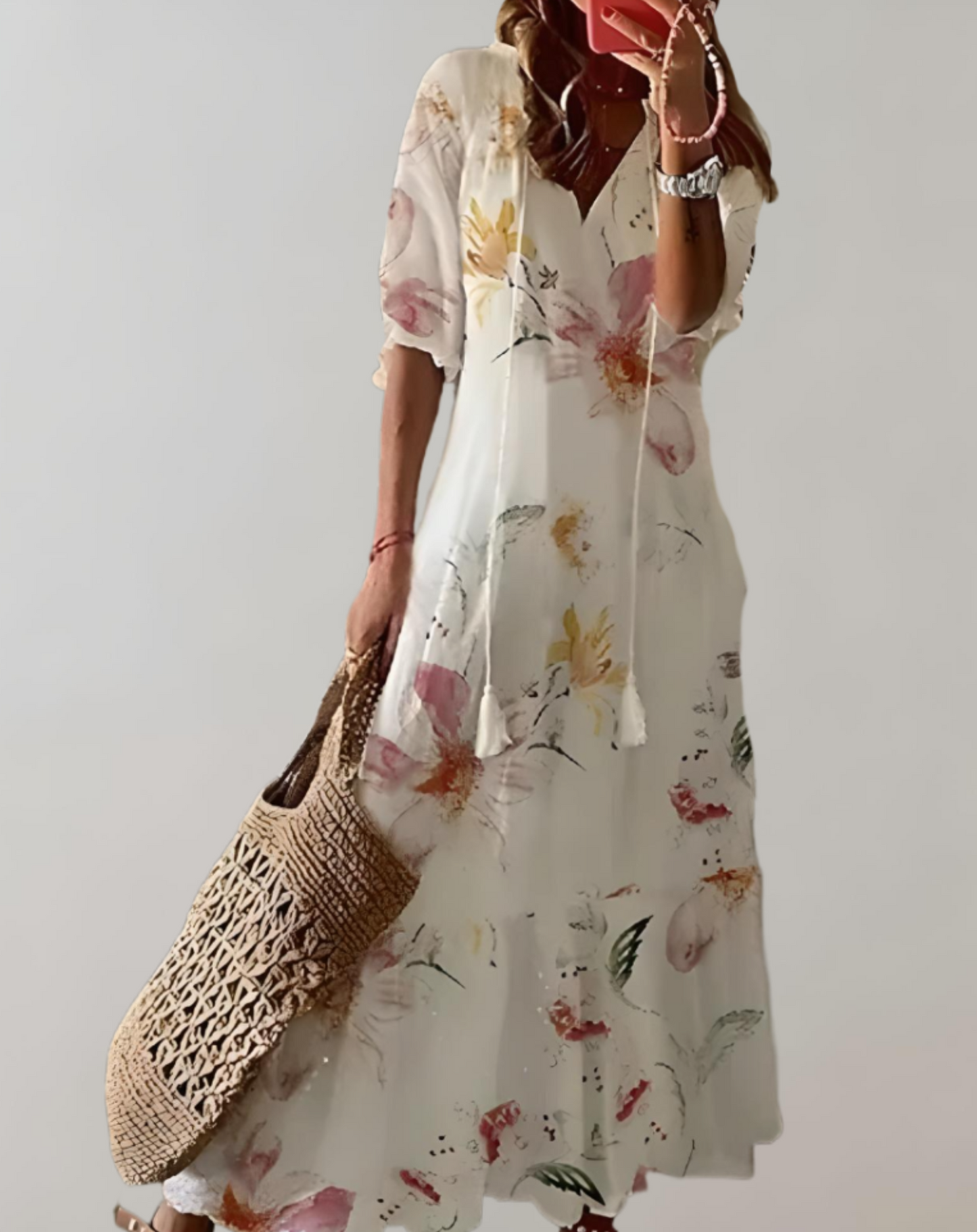 Vestido largo clásico bohemio para mujer con estampado floral | Ideal para primavera/verano
