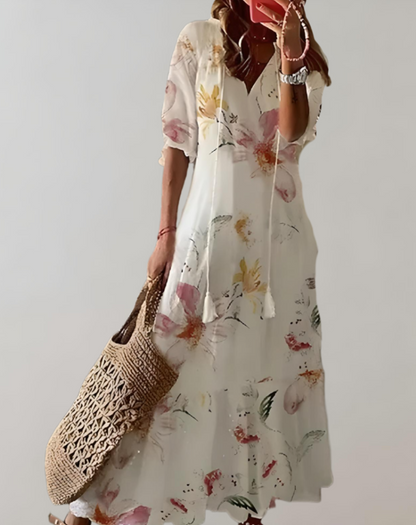 Vestido largo clásico bohemio para mujer con estampado floral | Ideal para primavera/verano