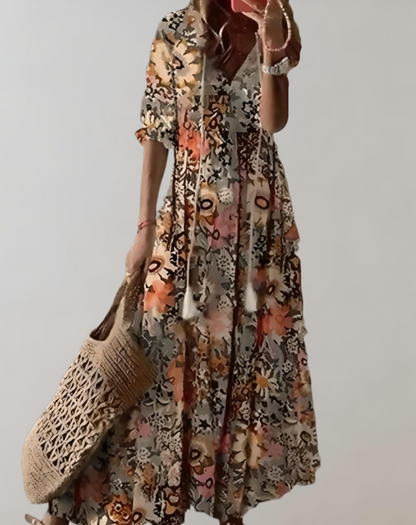 Vestido largo clásico bohemio para mujer con estampado floral | Ideal para primavera/verano