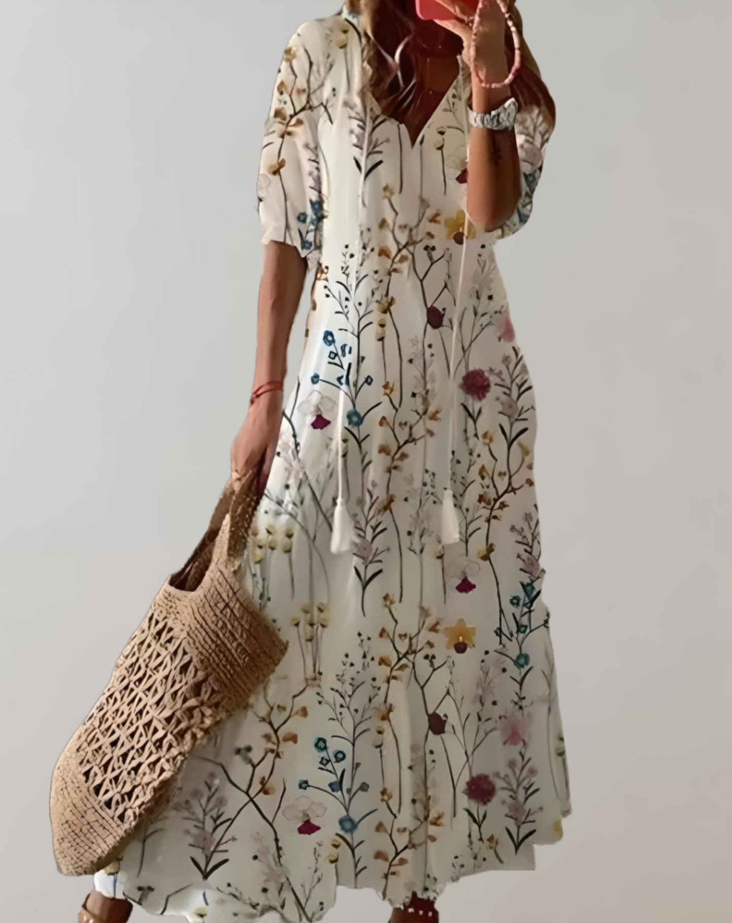 Vestido largo clásico bohemio para mujer con estampado floral | Ideal para primavera/verano