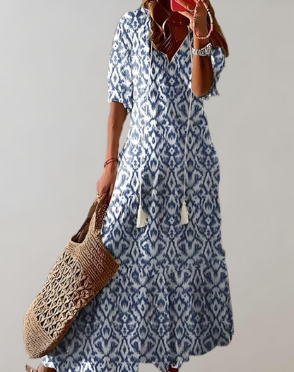 Vestido largo clásico bohemio para mujer con estampado floral | Ideal para primavera/verano