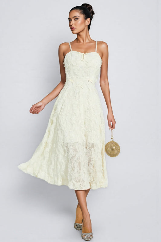 Kathle Beige Feather Midi Dress
