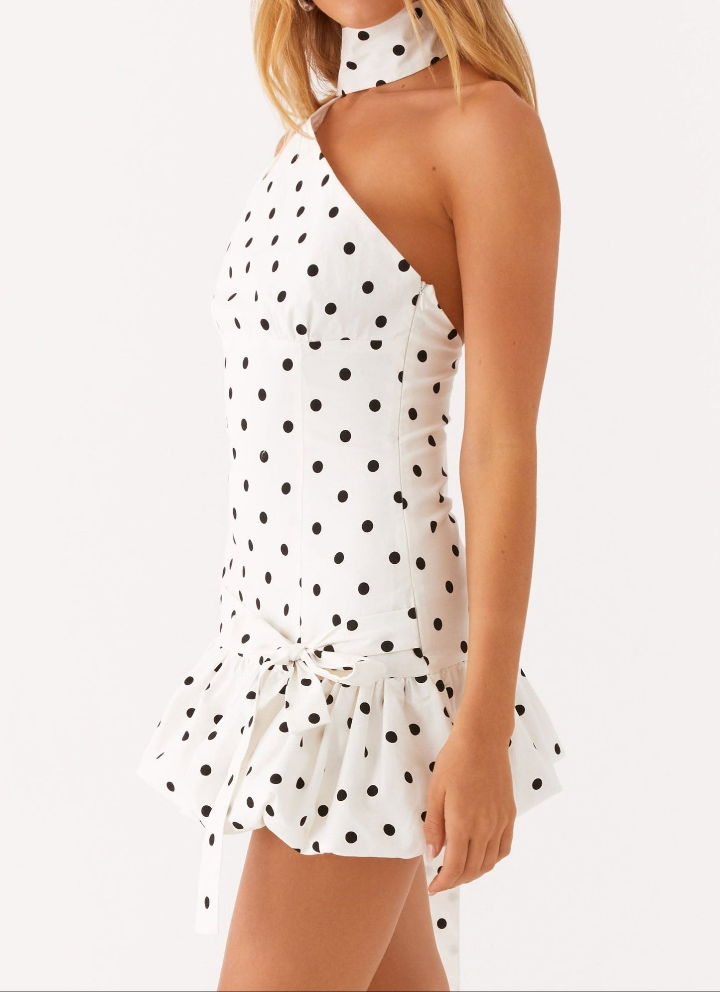 Dominica Scarf Mini Dress - White Polkadot