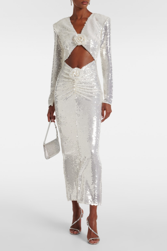 Vestido largo con recortes de lentejuelas Bellamy