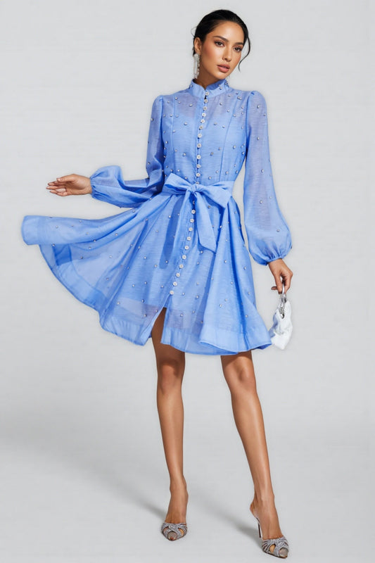 Debrs Blue Diamond Embellished Mini Dress