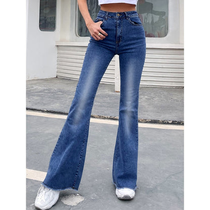 DressBetty - Benuynffy Button Fly Women's Raw Hem Flare Jeans