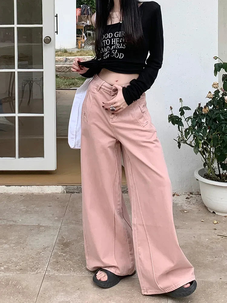 Women's Wide Leg Fashion Vintage High-waisted Streetwear Clothes Jeans