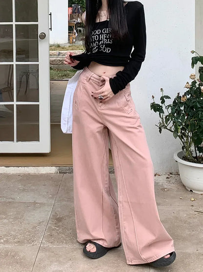 Women's Wide Leg Fashion Vintage High-waisted Streetwear Clothes Jeans