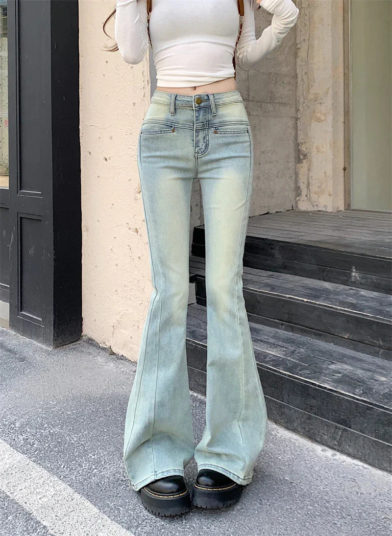 Blue Flare Women's Street Low Waist Girls Stretch Slim Denim Long Jeans