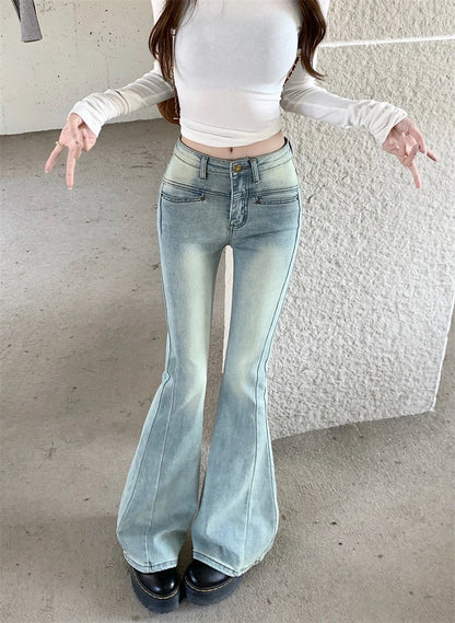 Blue Flare Women's Street Low Waist Girls Stretch Slim Denim Long Jeans