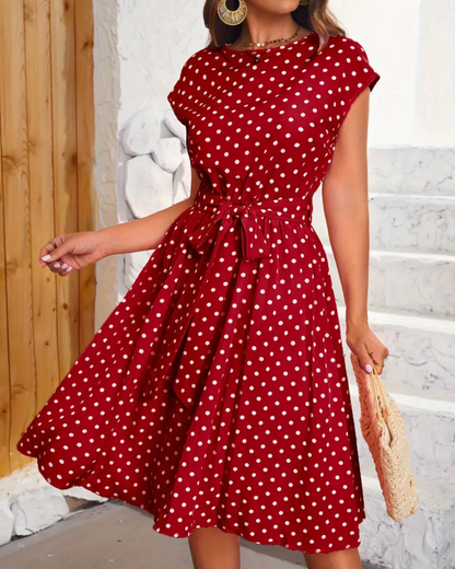 Women's Charming Flowing Maxi Dress with Vintage Polka Dot Pattern