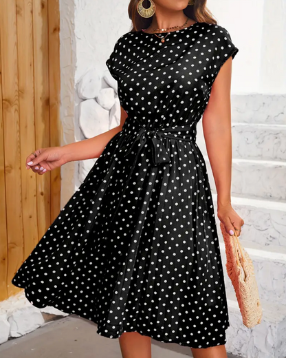 Women's Charming Flowing Maxi Dress with Vintage Polka Dot Pattern