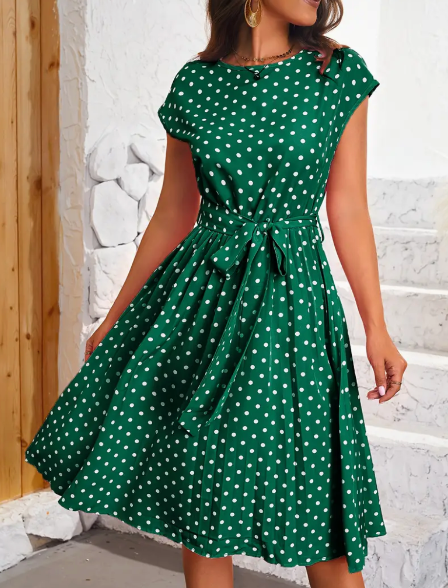 Women's Charming Flowing Maxi Dress with Vintage Polka Dot Pattern