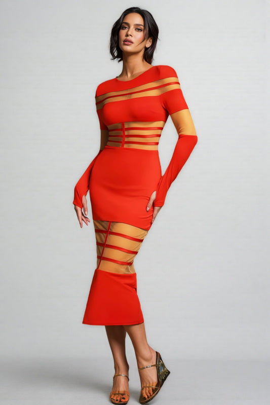 Spark Long Sleeve Round Neck Midi Dress