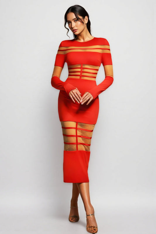 Spark Long Sleeve Round Neck Midi Dress