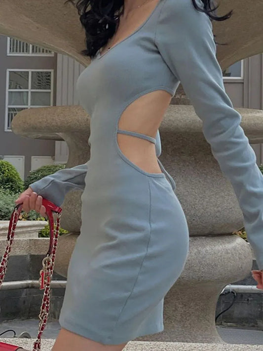 Spring Fashion Backless V Neck Lace Up Long Sleeve Women 2025 Cut Out Dress