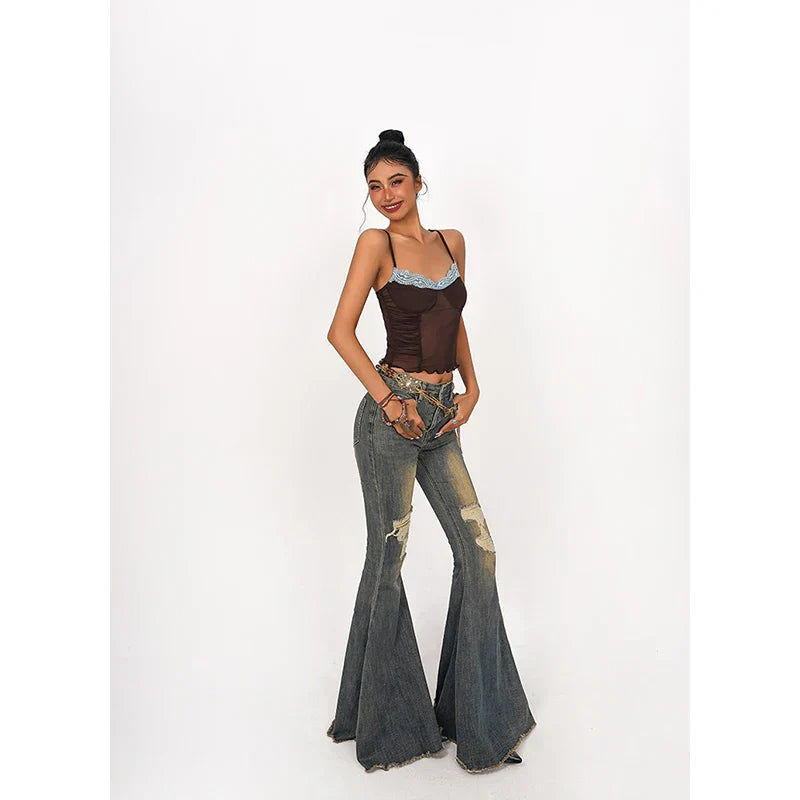 Korean Wide-legged Women's Bell-bottoms Denim Pants