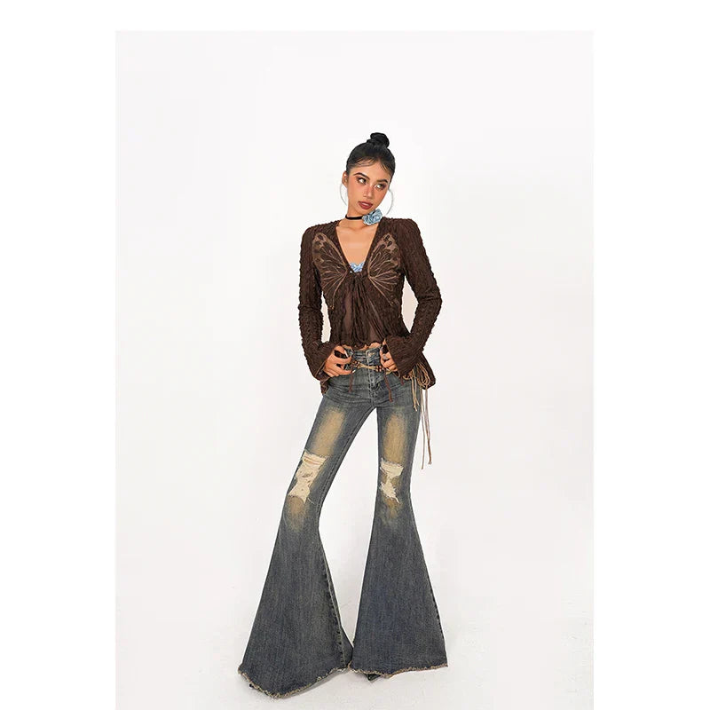 Korean Wide-legged Women's Bell-bottoms Denim Pants