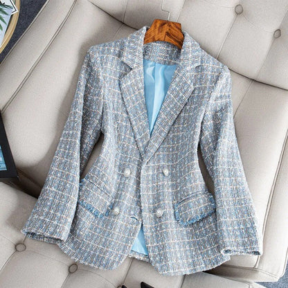 Women's Trendy Double-Button Checked Blazer with Pockets | Great for Casual Days