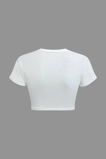 Bossy Black and White Body Print Round Neck Crop T-shirt