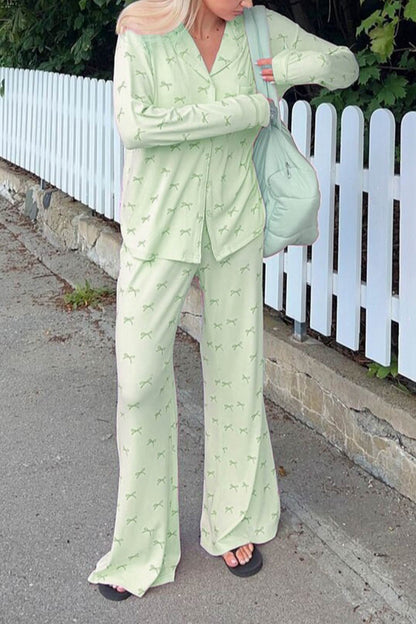 Bow Print Two-piece Loungewear