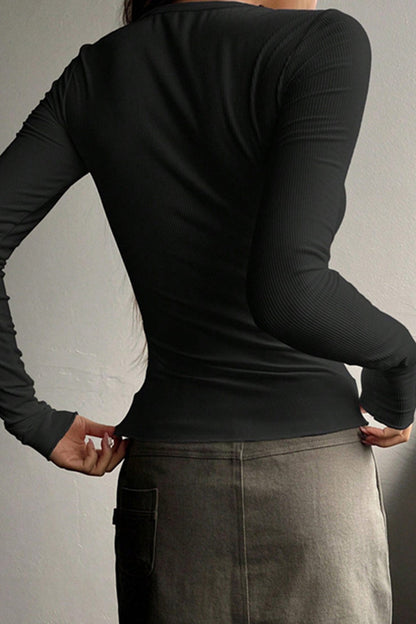 Button-down Slim Fit Ribbed Tops