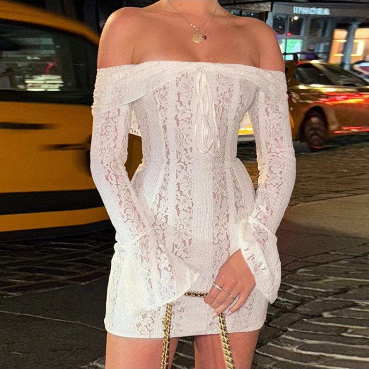 Off-Shoulder Bow Ruched Mini Dress