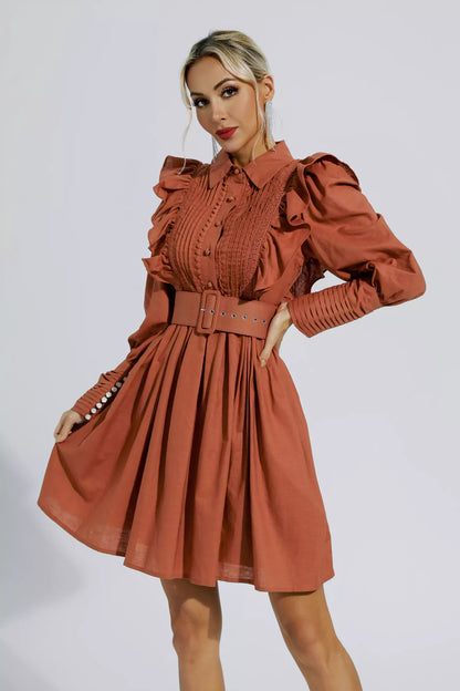 Kaliyah Brown Ruched Mini Dress