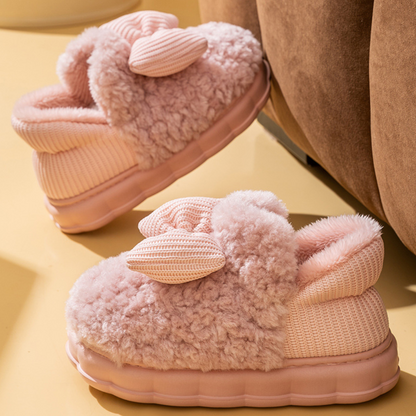 Pantuflas gruesas con lazo y forro de felpa para mujer | Uso diario