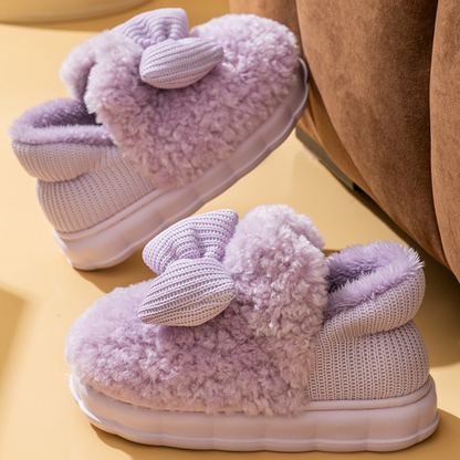 Pantuflas gruesas con lazo y forro de felpa para mujer | Uso diario