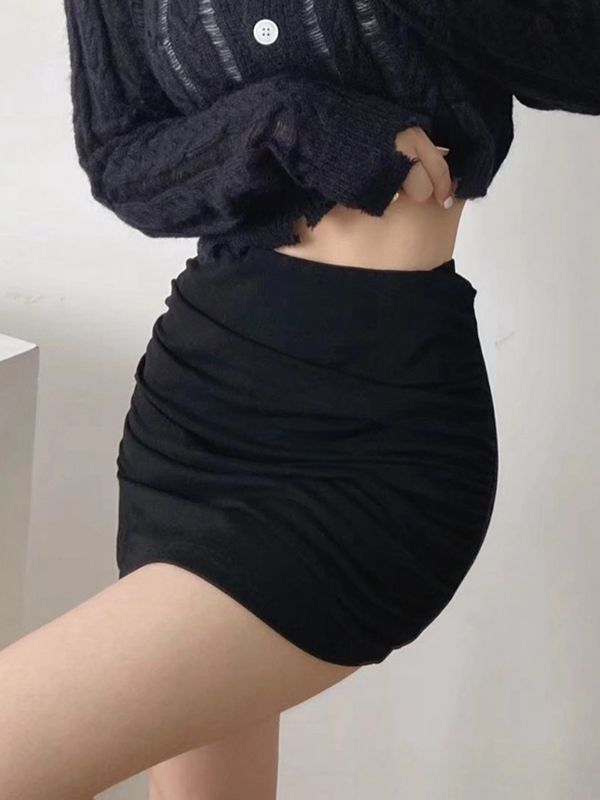 Ruched Split Lined Mini Skirt