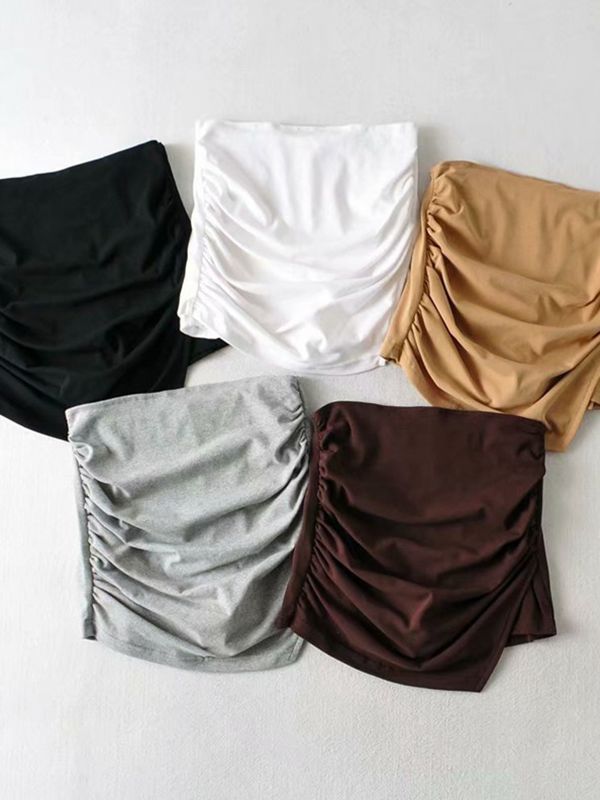 Ruched Split Lined Mini Skirt