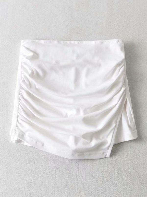 Ruched Split Lined Mini Skirt