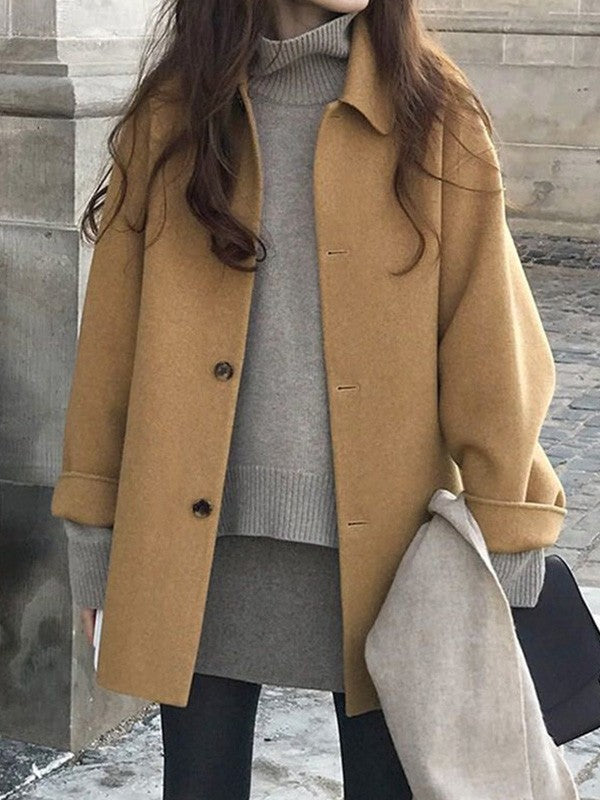Button Front Wool Blend Long Coat
