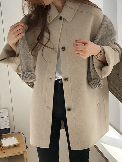 Button Front Wool Blend Long Coat
