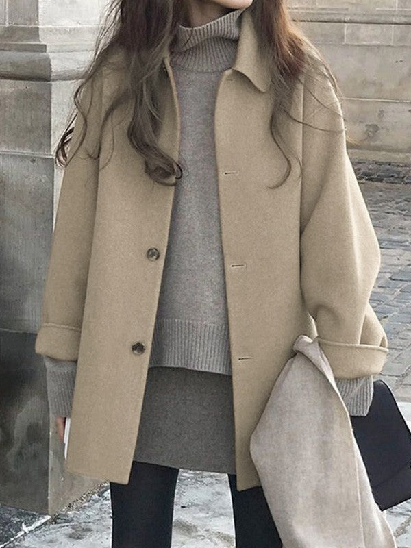 Button Front Wool Blend Long Coat