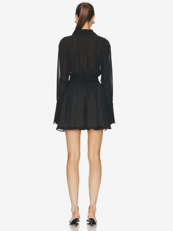 Skater Dresses Turndown Collar Long Sleeves Sexy Mini Dress