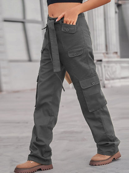 Belted Baggy Denim Cargo Jeans