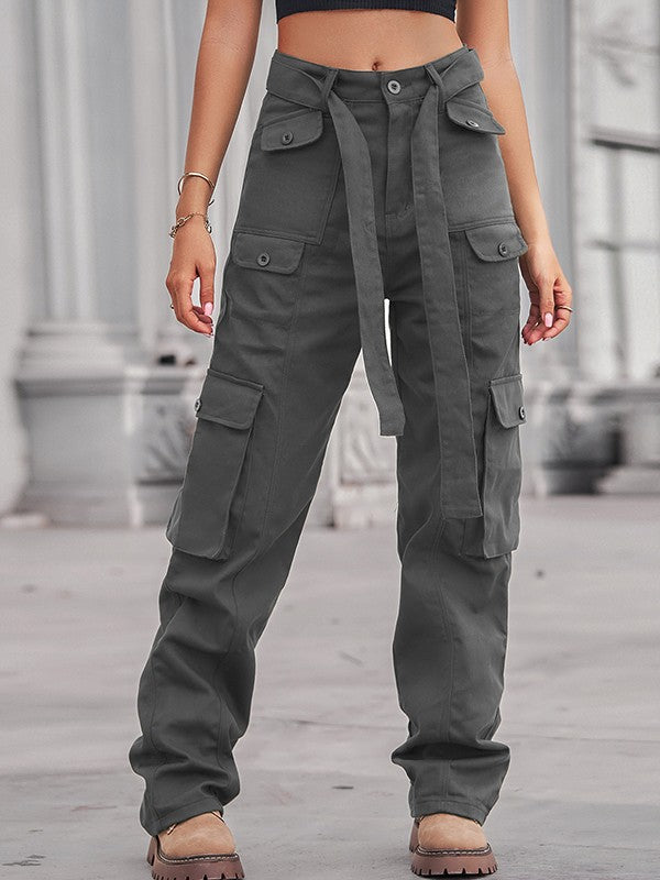 Belted Baggy Denim Cargo Jeans