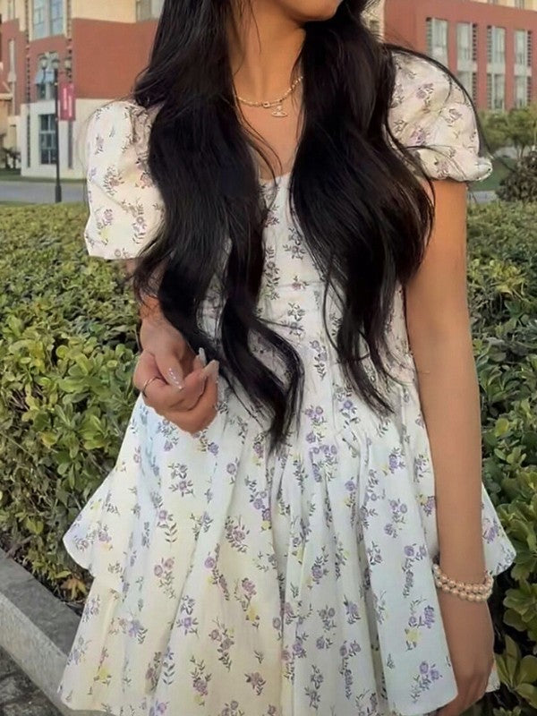 Puff Sleeve Floral Corset Mini Dress